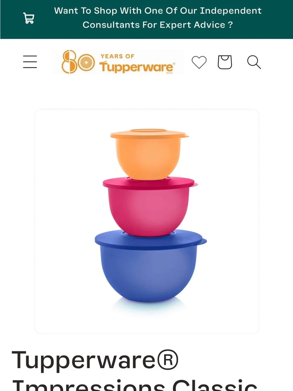 Tupperware Three-Piece Nesting Bowls in Green, Yellow & Blue